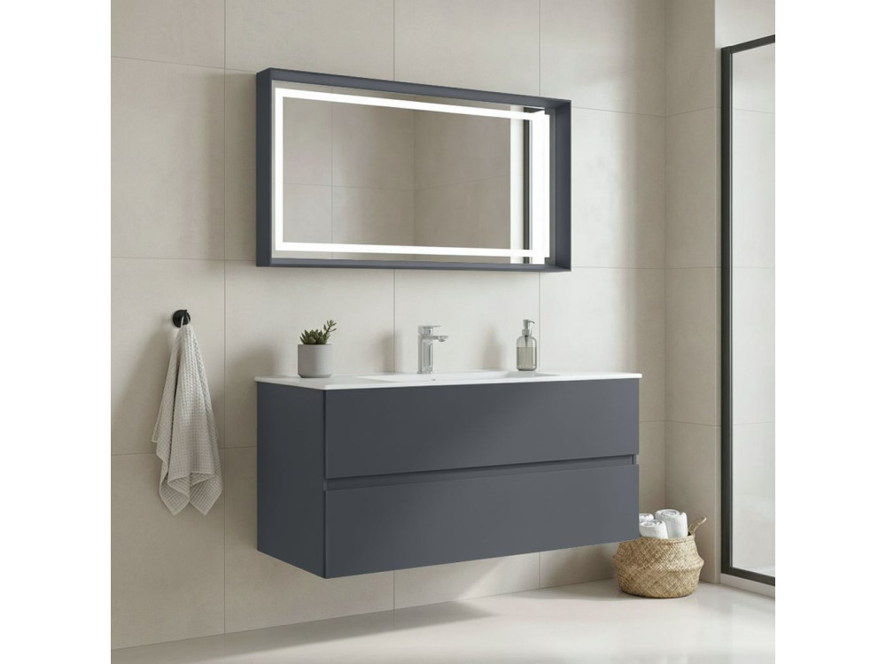 Set mobile lavabo con specchio (2 pezzi) "Nest 121 v2" - 121 x 51 x 55 cm - Antracite opaco