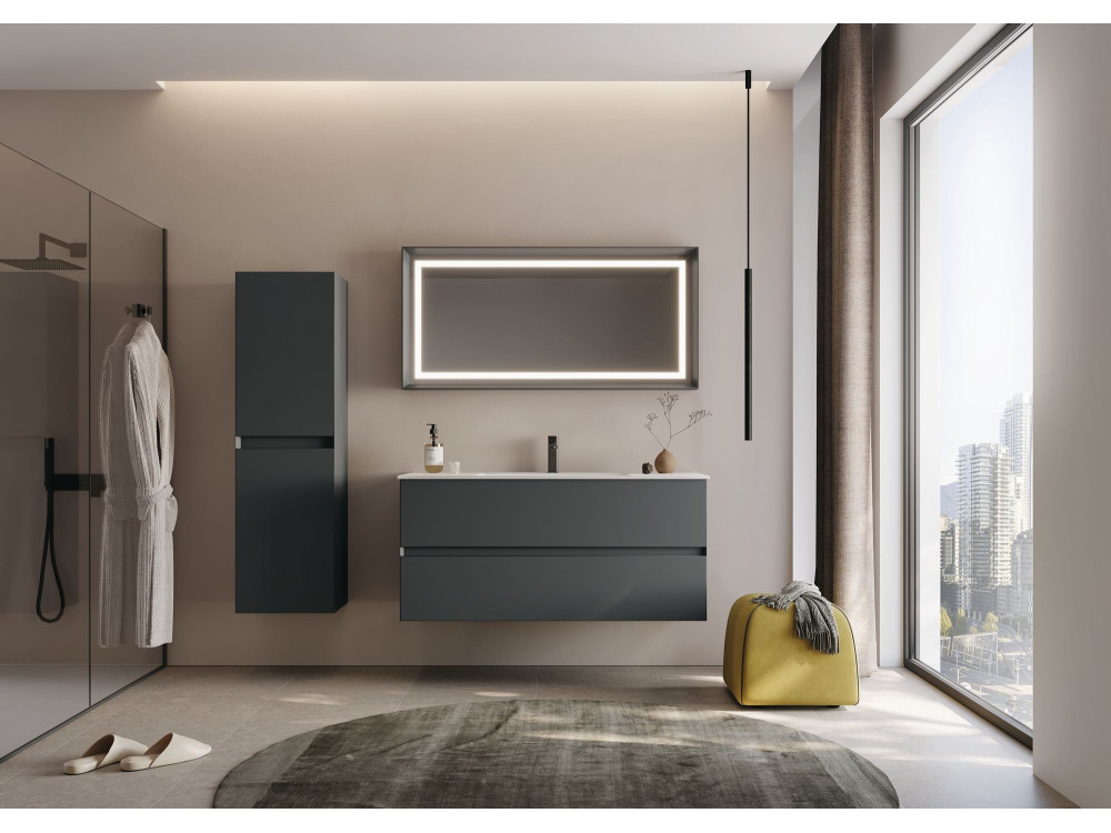 Set mobile lavabo con specchio (2 pezzi) "Nest 121 v2" - 121 x 51 x 55 cm - Antracite opaco