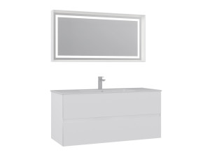Set mobile lavabo con specchio (2 pezzi) "Nest 121 v2" - 121 x 51 x 55 cm - Bianco opaco