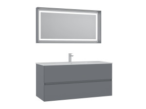 Set mobile lavabo con specchio (2 pezzi) "Nest 121 v2" - 121 x 51 x 55 cm - Grigio opaco