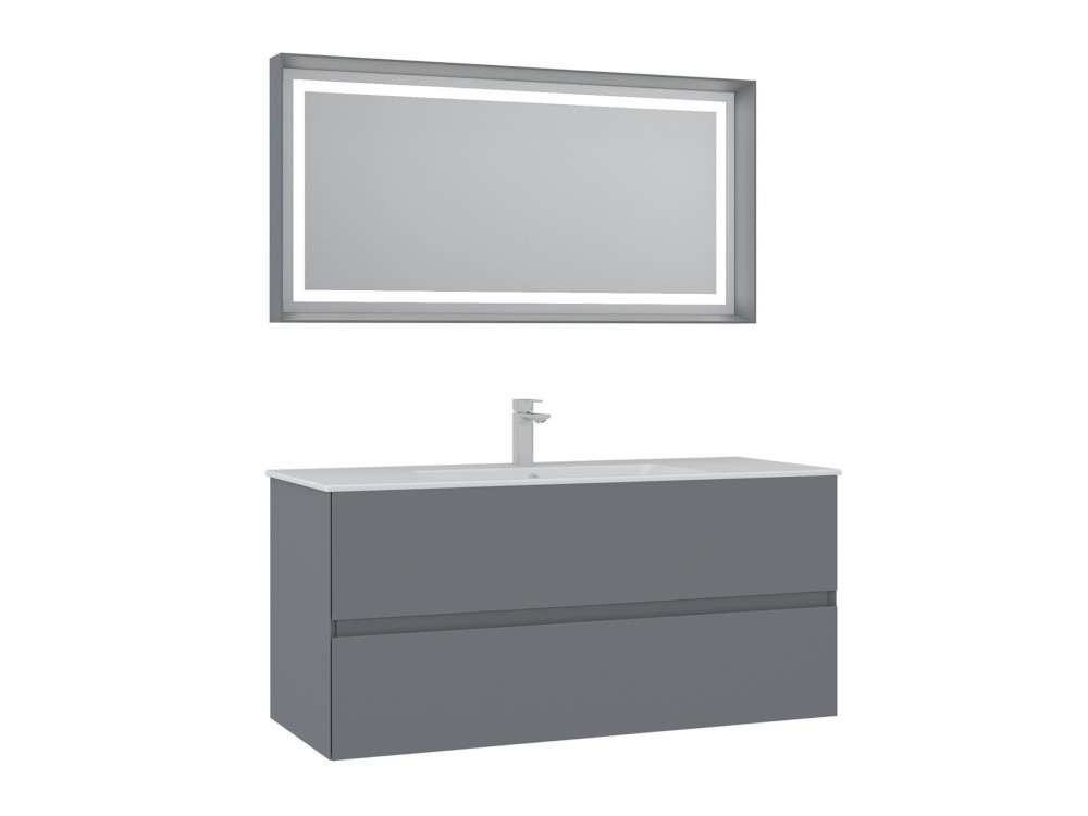 Set mobile lavabo con specchio (2 pezzi) "Nest 121 v2" - 121 x 51 x 55 cm - Grigio opaco