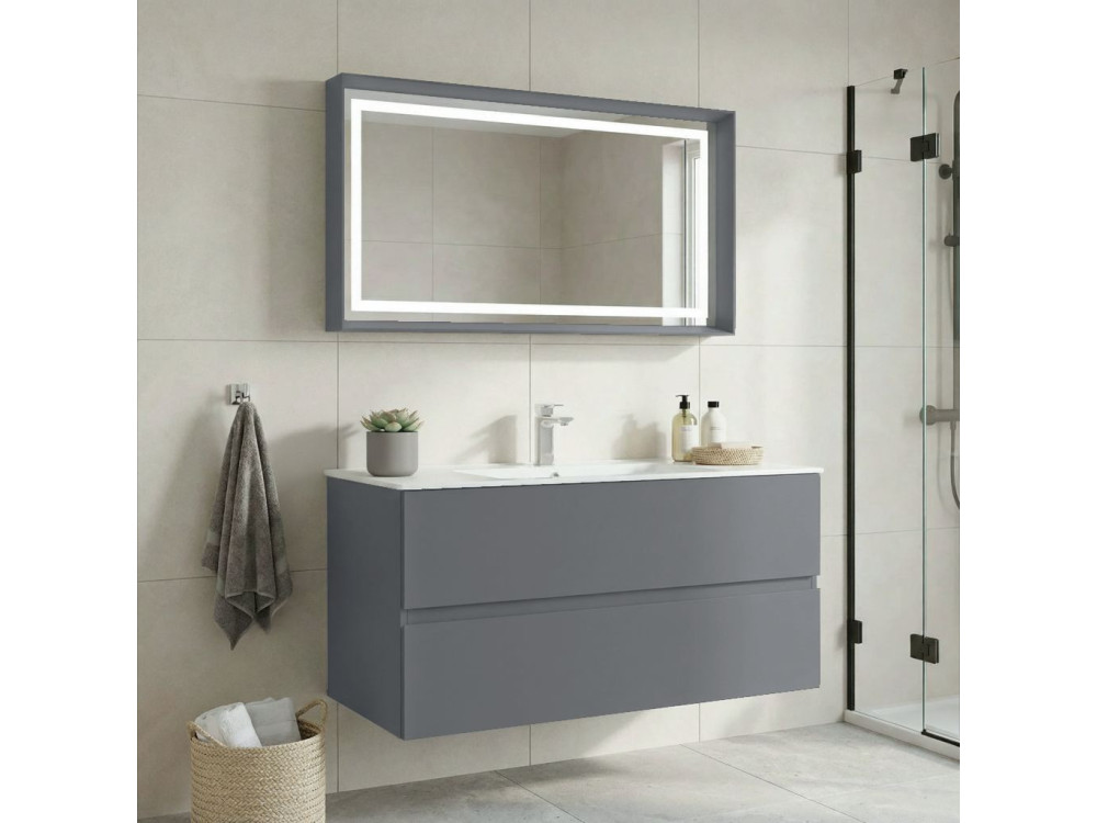 Set mobile lavabo con specchio (2 pezzi) "Nest 121 v2" - 121 x 51 x 55 cm - Grigio opaco
