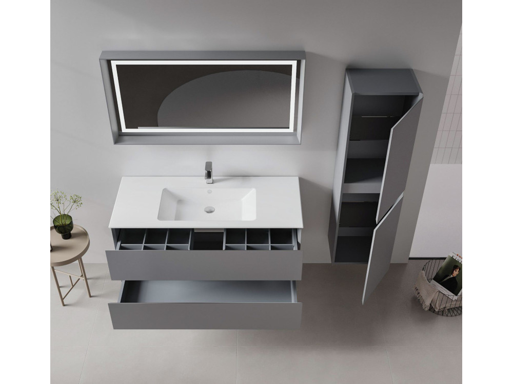 Set mobile lavabo con specchio (2 pezzi) "Nest 121 v2" - 121 x 51 x 55 cm - Grigio opaco