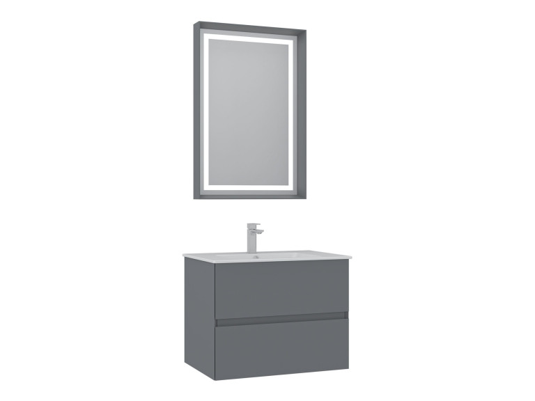 Set mobile lavabo con specchio (2 pezzi) "Nest 71 v2" - 71 x 51 x 55 cm - Grigio opaco