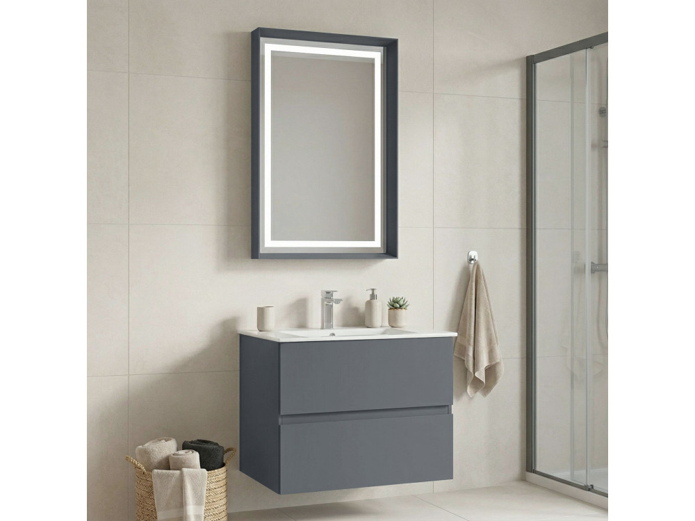 Set mobile lavabo con specchio (2 pezzi) "Nest 71 v2" - 71 x 51 x 55 cm - Grigio opaco