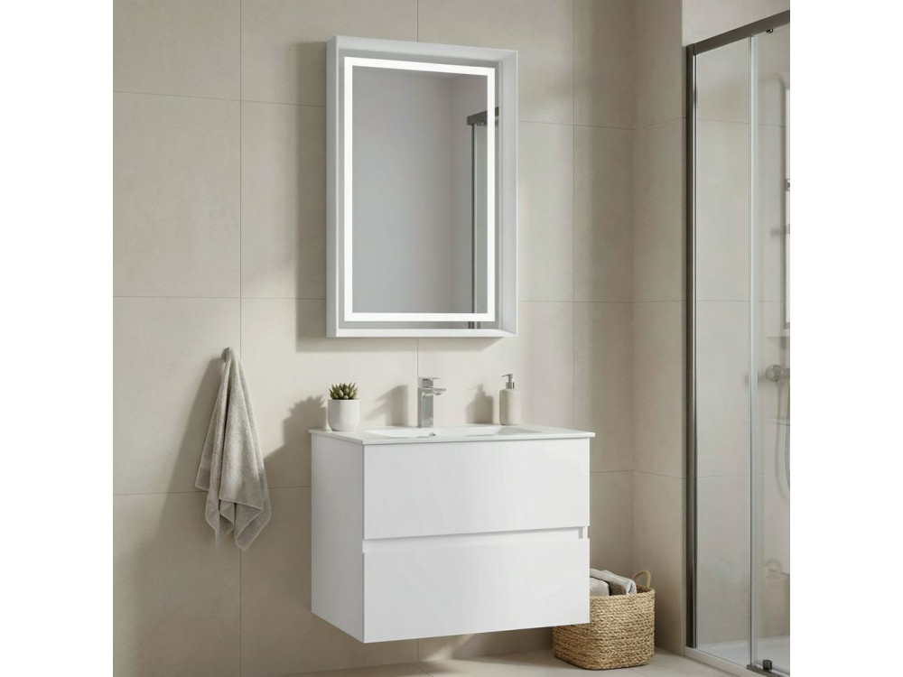 Set mobile lavabo con specchio (2 pezzi) "Nest 71 v2" - 71 x 51 x 55 cm - Bianco opaco