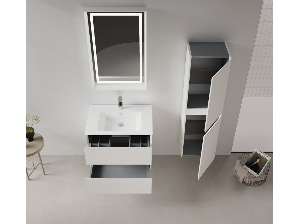 Set mobile lavabo con specchio (2 pezzi) "Nest 71 v2" - 71 x 51 x 55 cm - Cashmere opaco