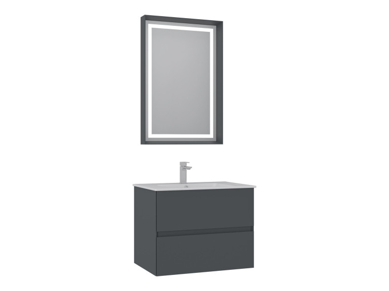 Set mobile lavabo con specchio (2 pezzi) "Nest 71 v2" - 71 x 51 x 55 cm - Antracite opaco