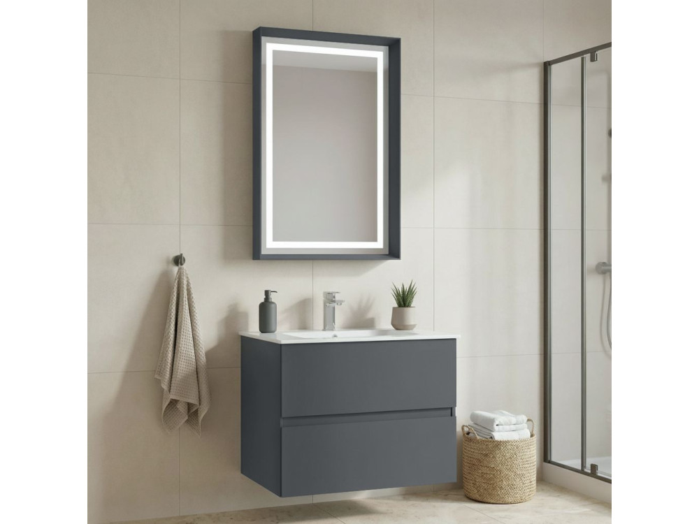 Set mobile lavabo con specchio (2 pezzi) "Nest 71 v2" - 71 x 51 x 55 cm - Antracite opaco
