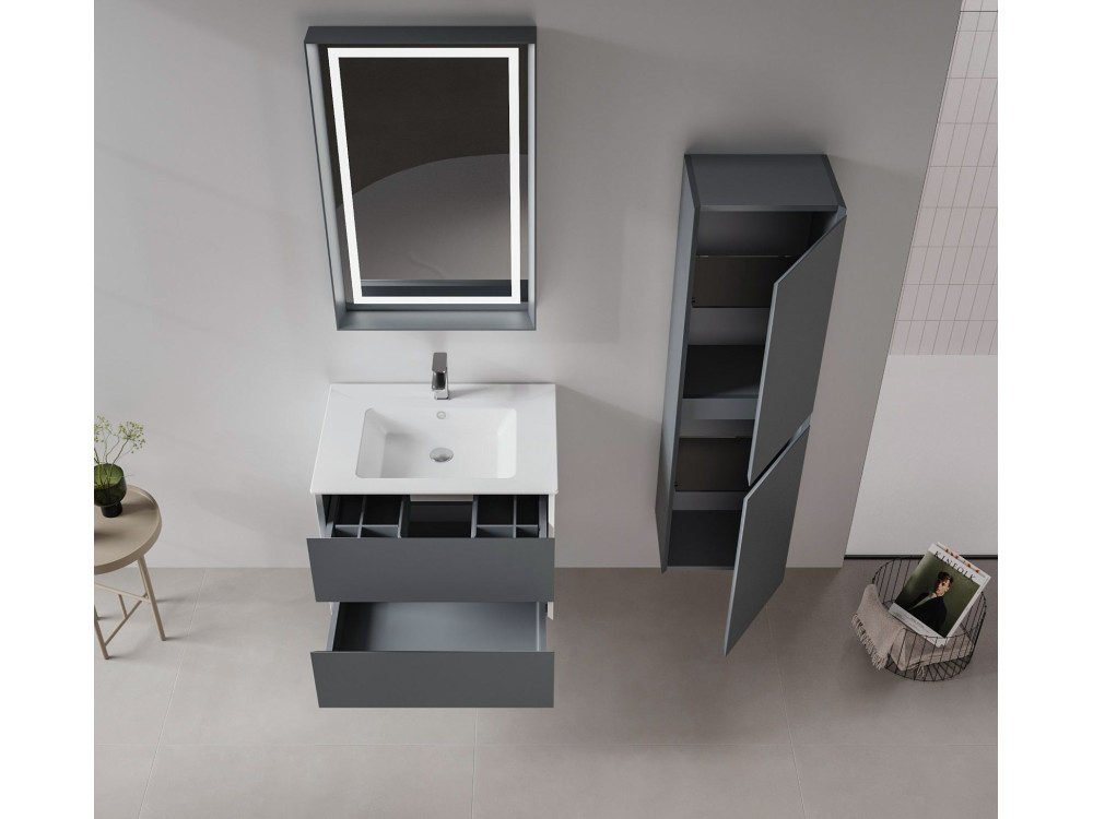 Set mobile lavabo con specchio (2 pezzi) "Nest 71 v2" - 71 x 51 x 55 cm - Antracite opaco
