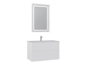 Set mobile lavabo con specchio (2 pezzi) "Nest 91 v2" - 91 x 51 x 55 cm - Bianco opaco