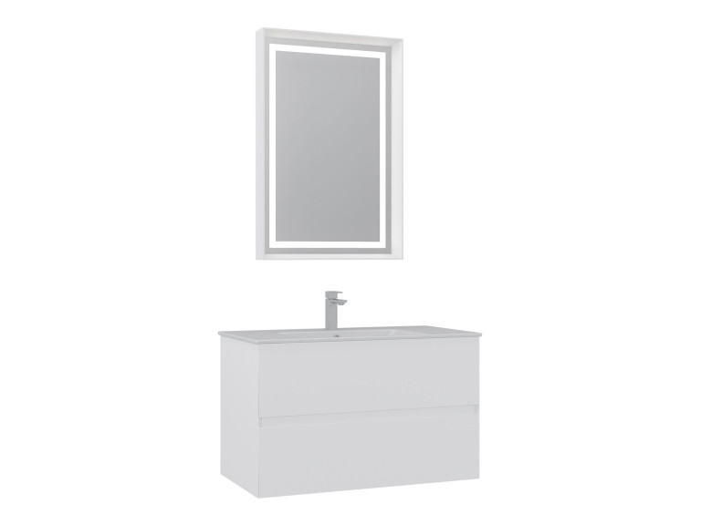 Set mobile lavabo con specchio (2 pezzi) "Nest 91 v2" - 91 x 51 x 55 cm - Bianco opaco