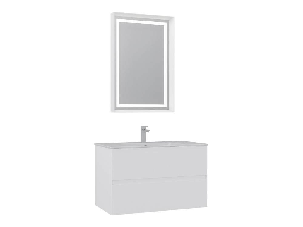 Set mobile lavabo con specchio (2 pezzi) "Nest 91 v2" - 91 x 51 x 55 cm - Bianco opaco