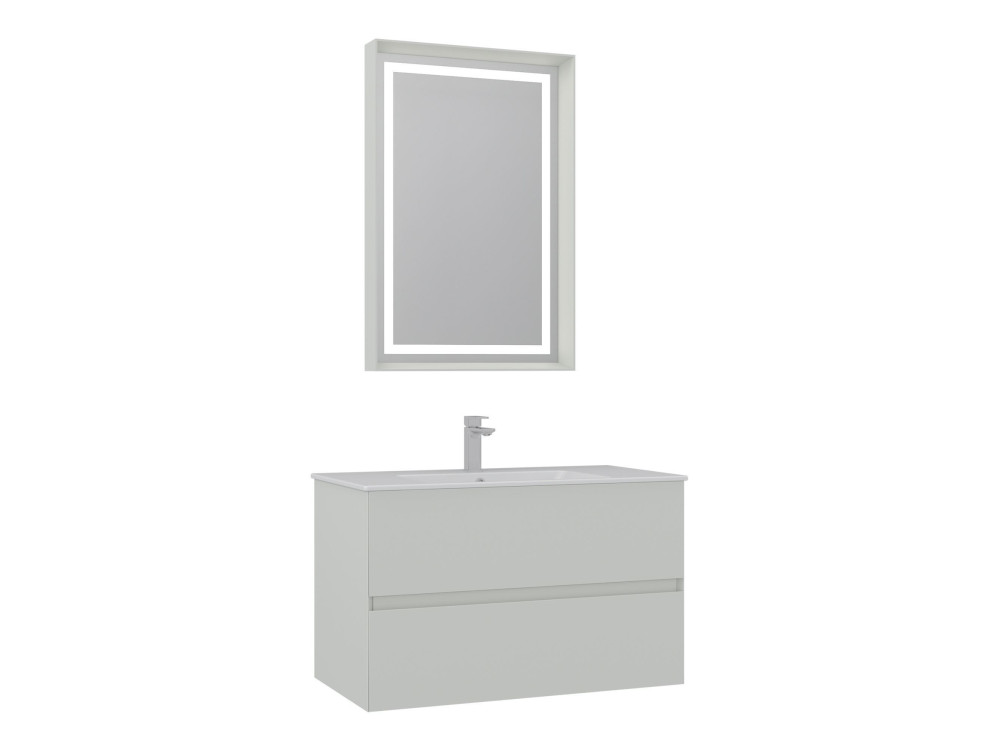 Set mobile lavabo con specchio (2 pezzi) "Nest 91 v2" - 91 x 51 x 55 cm - Cashmere opaco