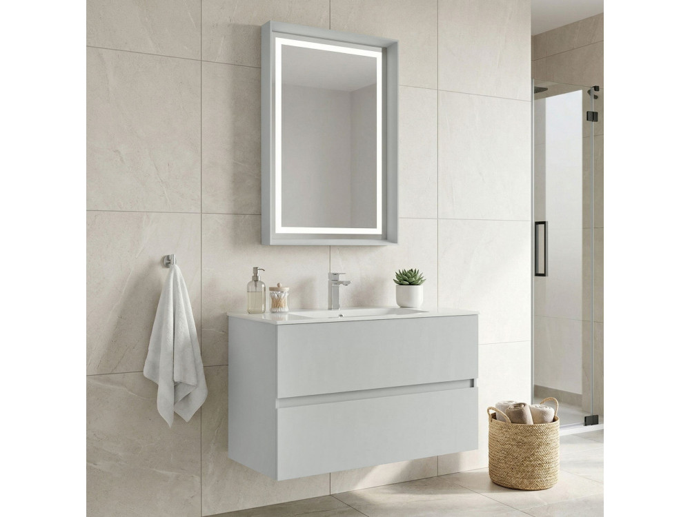 Set mobile lavabo con specchio (2 pezzi) "Nest 91 v2" - 91 x 51 x 55 cm - Cashmere opaco