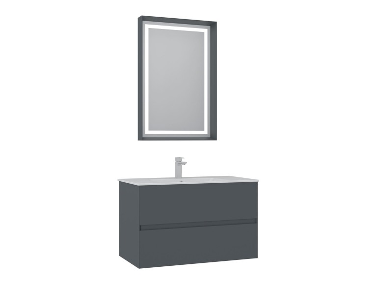 Set mobile lavabo con specchio (2 pezzi) "Nest 91 v2" - 91 x 51 x 55 cm - Antracite opaco