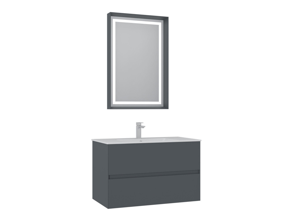 Set mobile lavabo con specchio (2 pezzi) "Nest 91 v2" - 91 x 51 x 55 cm - Antracite opaco
