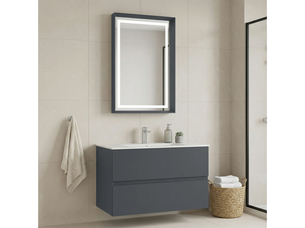 Set mobile lavabo con specchio (2 pezzi) "Nest 91 v2" - 91 x 51 x 55 cm - Antracite opaco
