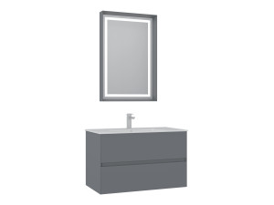 Set mobile lavabo con specchio (2 pezzi) "Nest 91 v2" - 91 x 51 x 55 cm - Grigio opaco