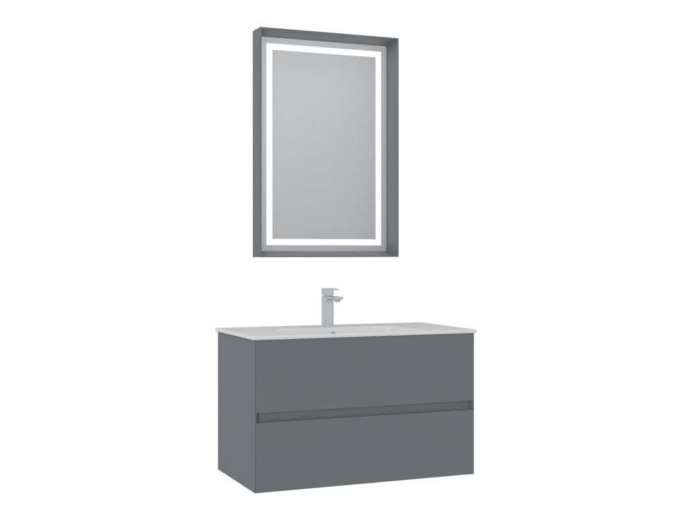 Set mobile lavabo con specchio (2 pezzi) "Nest 91 v2" - 91 x 51 x 55 cm - Grigio opaco