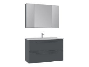 Set mobile lavabo con specchio (2 pezzi) "Nuvola 100 v2" - 100 x 50 x 62 cm - Antracite