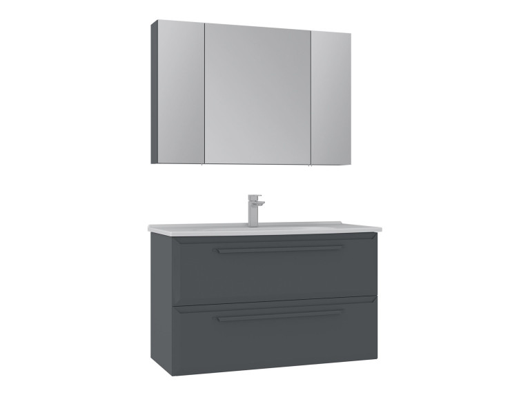 Set mobile lavabo con specchio (2 pezzi) "Nuvola 100 v2" - 100 x 50 x 62 cm - Antracite