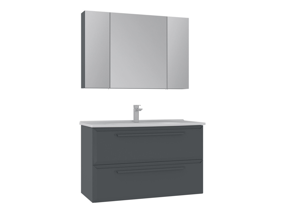 Set mobile lavabo con specchio (2 pezzi) "Nuvola 100 v2" - 100 x 50 x 62 cm - Antracite