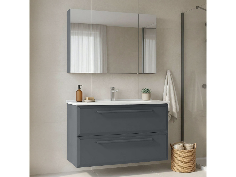 Set mobile lavabo con specchio (2 pezzi) "Nuvola 100 v2" - 100 x 50 x 62 cm - Antracite