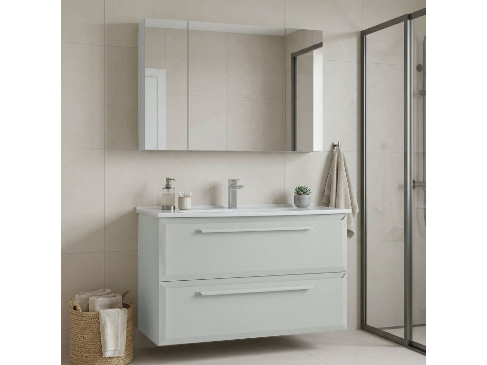 Set mobile lavabo con specchio (2 pezzi) "Nuvola 100 v2" - 100 x 50 x 62 cm - Cashmere