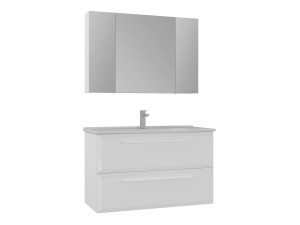 Set mobile lavabo con specchio (2 pezzi) "Nuvola 100 v2" - 100 x 50 x 62 cm - Bianco