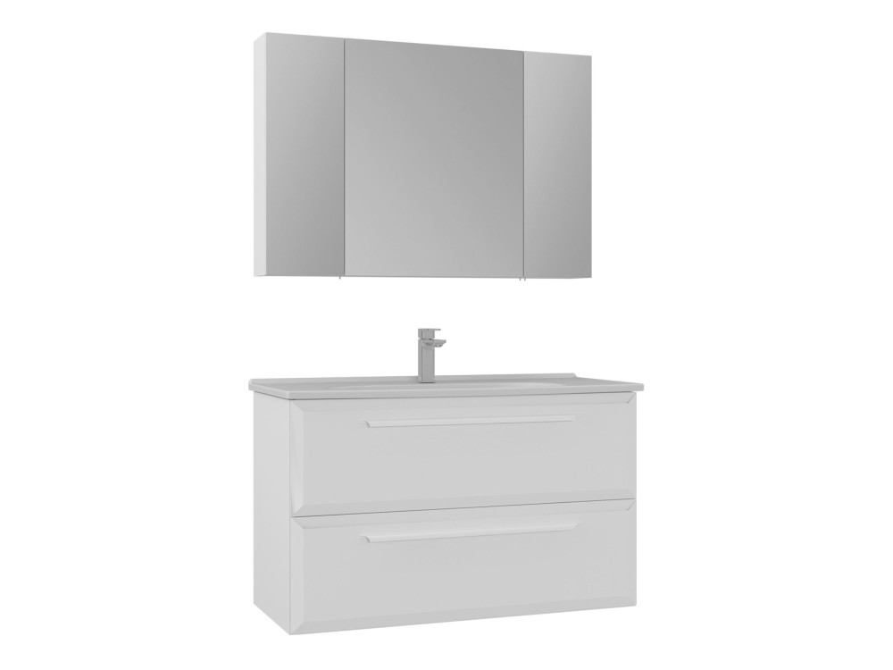 Set mobile lavabo con specchio (2 pezzi) "Nuvola 100 v2" - 100 x 50 x 62 cm - Bianco