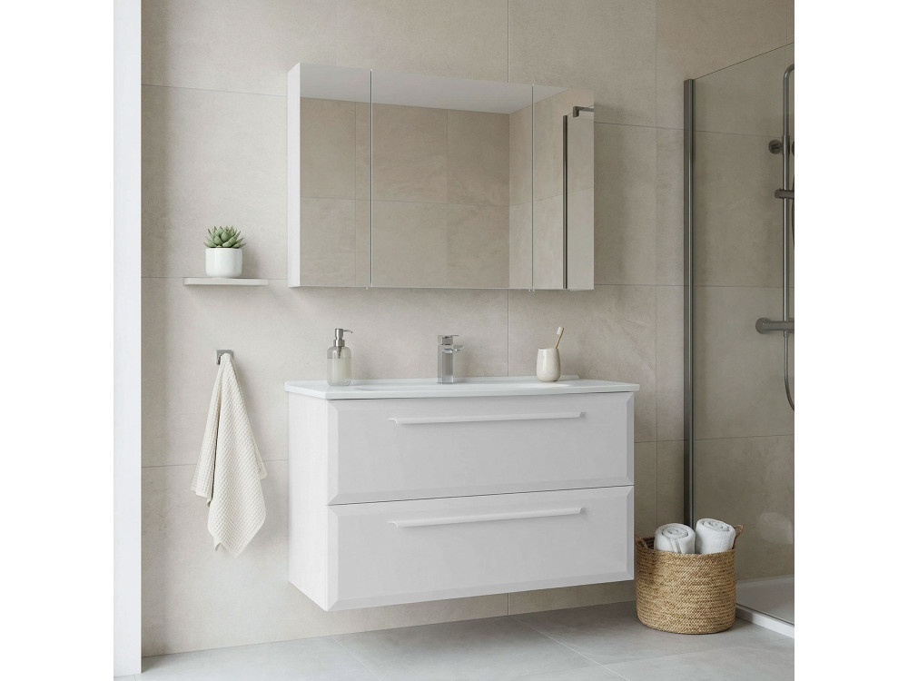 Set mobile lavabo con specchio (2 pezzi) "Nuvola 100 v2" - 100 x 50 x 62 cm - Bianco