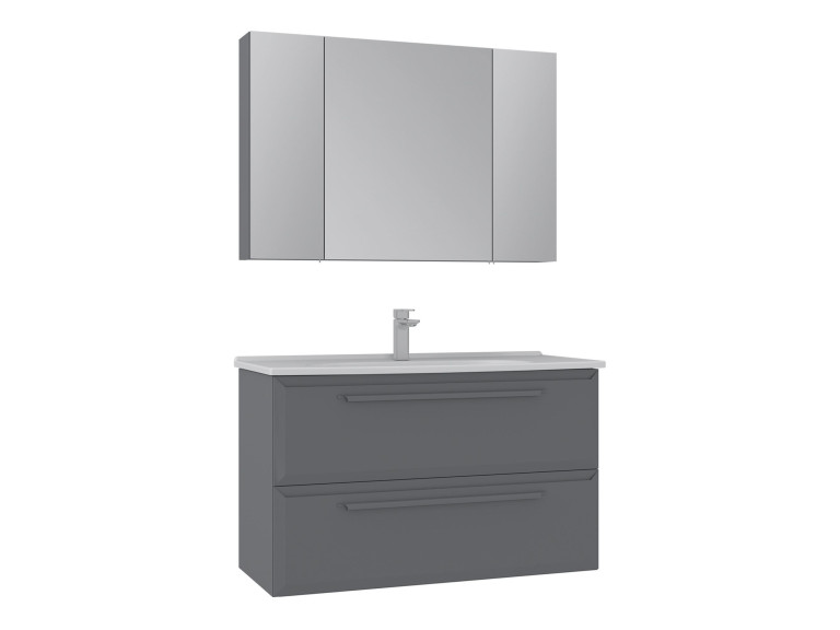 Set mobile lavabo con specchio (2 pezzi) "Nuvola 100 v2" - 100 x 50 x 62 cm - Grigio