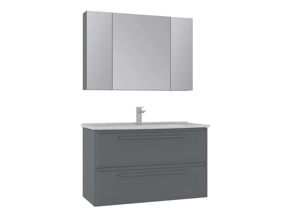 Set mobile lavabo con specchio (2 pezzi) "Nuvola 100 v2" - 100 x 50 x 62 cm - Grigio