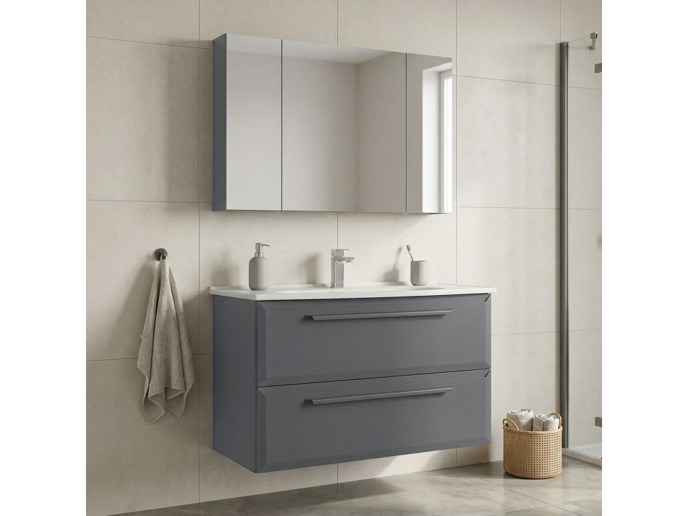 Set mobile lavabo con specchio (2 pezzi) "Nuvola 100 v2" - 100 x 50 x 62 cm - Grigio