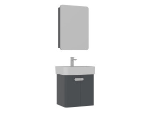 Set mobile lavabo con specchio (2 pezzi) "Orbit 55" - 55 x 38 x 62 cm - Antracite