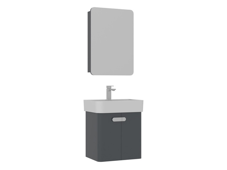 Set mobile lavabo con specchio (2 pezzi) "Orbit 55" - 55 x 38 x 62 cm - Antracite