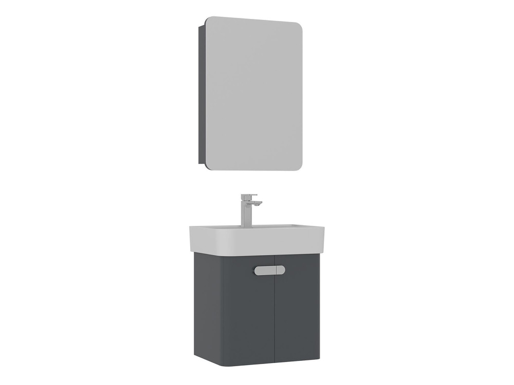 Set mobile lavabo con specchio (2 pezzi) "Orbit 55" - 55 x 38 x 62 cm - Antracite