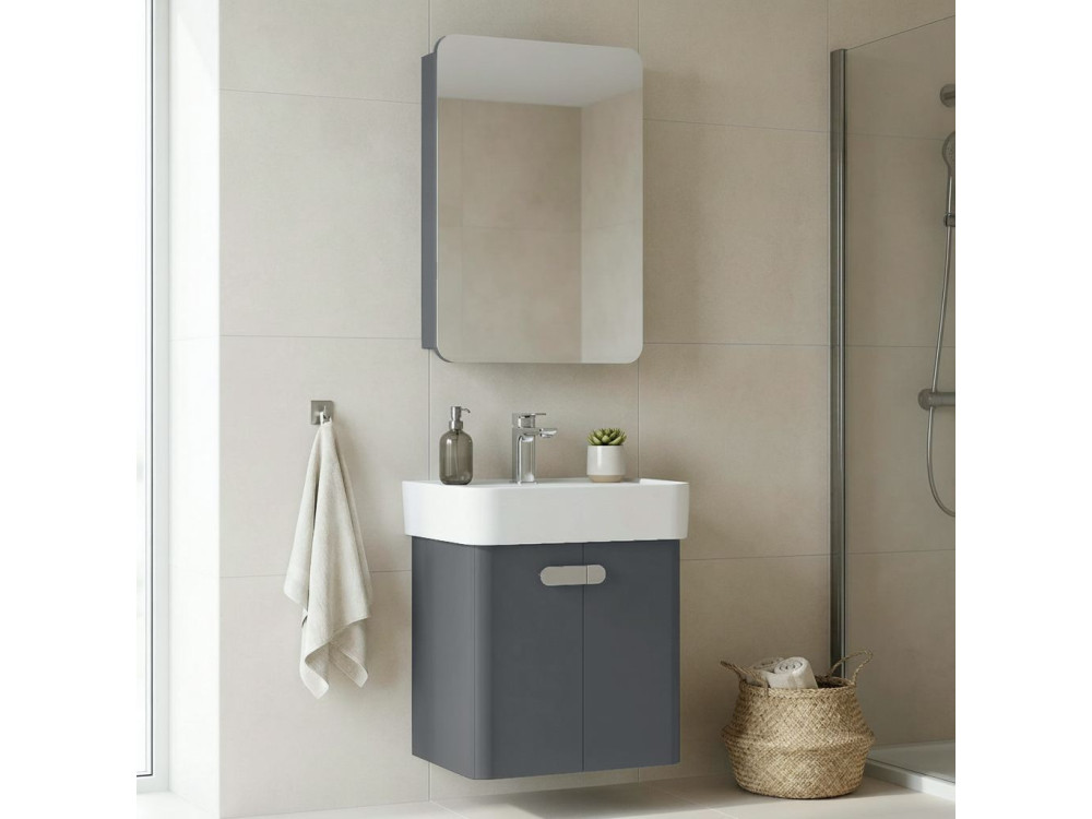 Set mobile lavabo con specchio (2 pezzi) "Orbit 55" - 55 x 38 x 62 cm - Antracite