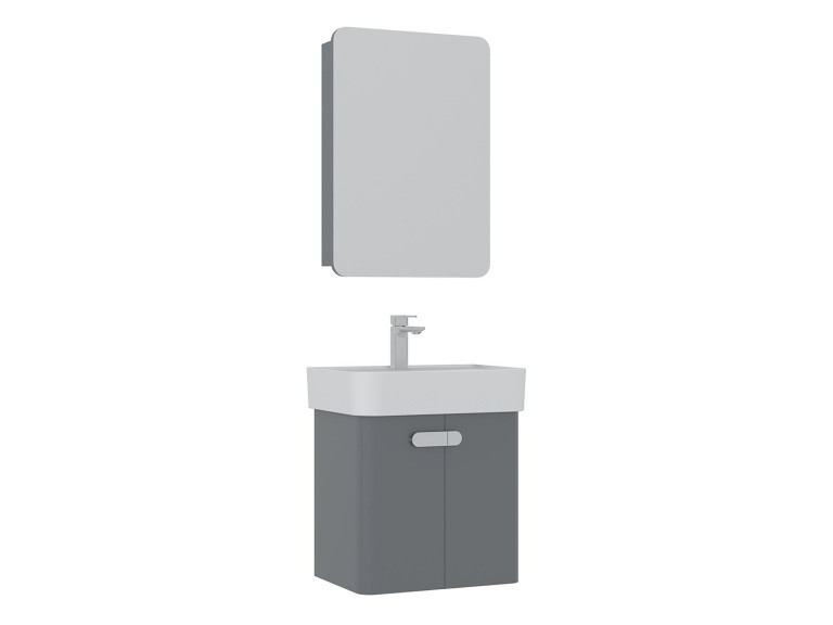 Set mobile lavabo con specchio (2 pezzi) "Orbit 55" - 55 x 38 x 62 cm - Grigio