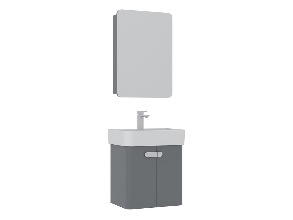 Set mobile lavabo con specchio (2 pezzi) "Orbit 55" - 55 x 38 x 62 cm - Grigio