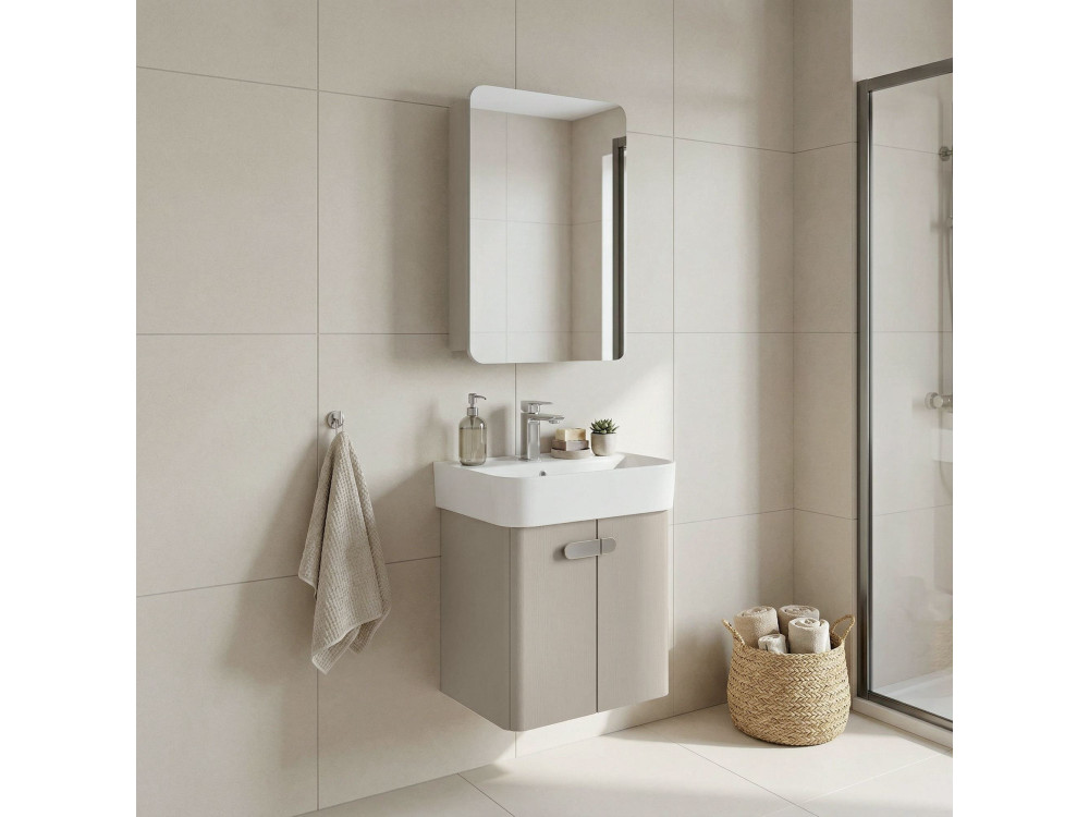 Set mobile lavabo con specchio (2 pezzi) "Orbit 55" - 55 x 38 x 62 cm - Mink
