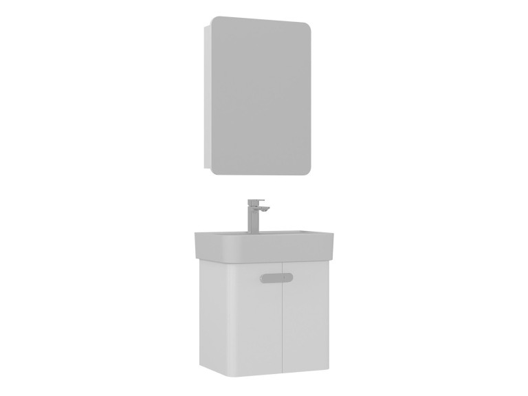 Set mobile lavabo con specchio (2 pezzi) "Orbit 55" - 55 x 38 x 62 cm - Bianco