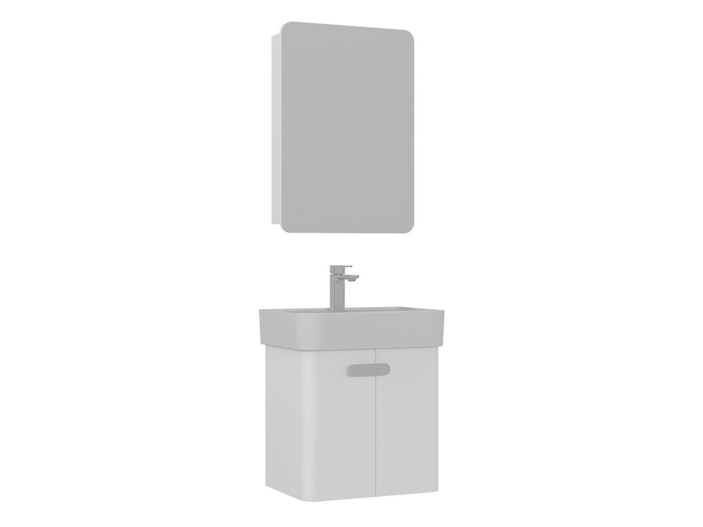 Set mobile lavabo con specchio (2 pezzi) "Orbit 55" - 55 x 38 x 62 cm - Bianco