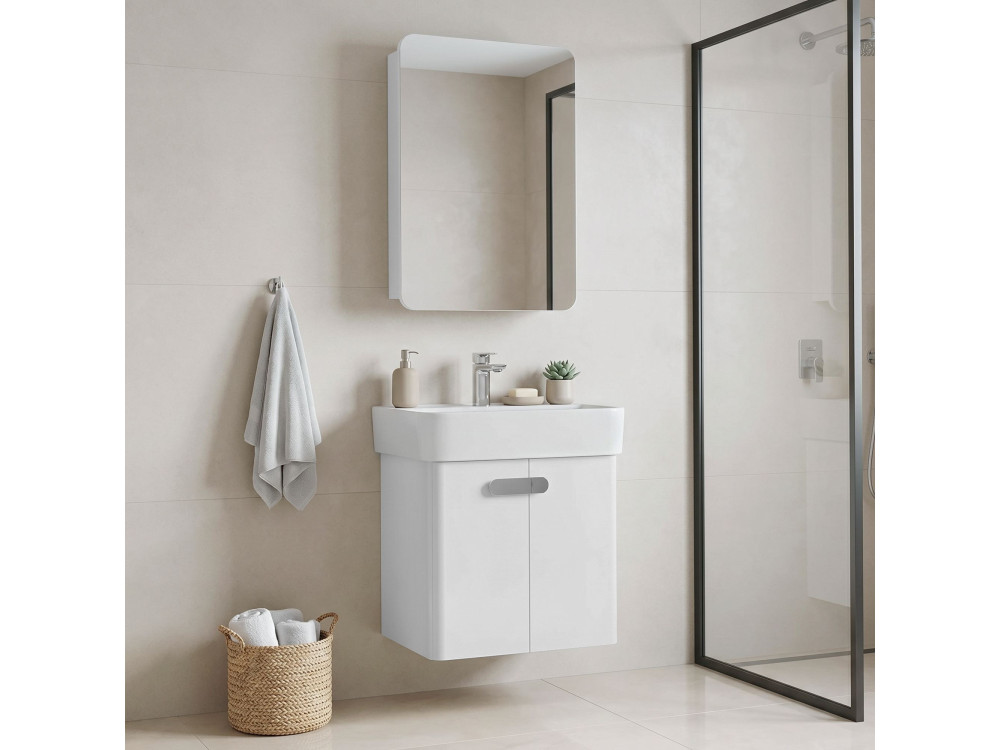 Set mobile lavabo con specchio (2 pezzi) "Orbit 55" - 55 x 38 x 62 cm - Bianco