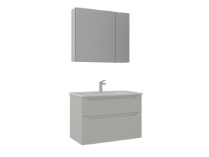 Set mobile lavabo con specchio (2 pezzi) "Messina 85 v2" - 85 x 45 x 55 cm - Cashmere opaco