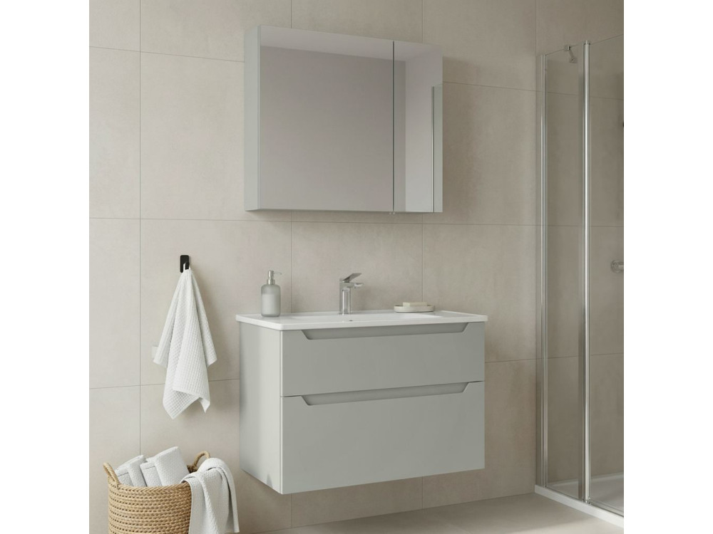Set mobile lavabo con specchio (2 pezzi) "Messina 85 v2" - 85 x 45 x 55 cm - Cashmere opaco