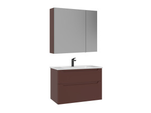 Set mobile lavabo con specchio (2 pezzi) "Messina 85 v2" - 85 x 45 x 55 cm - Rosso opaco