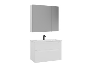 Set mobile lavabo con specchio (2 pezzi) "Messina 85 v2" - 85 x 45 x 55 cm - Bianco opaco