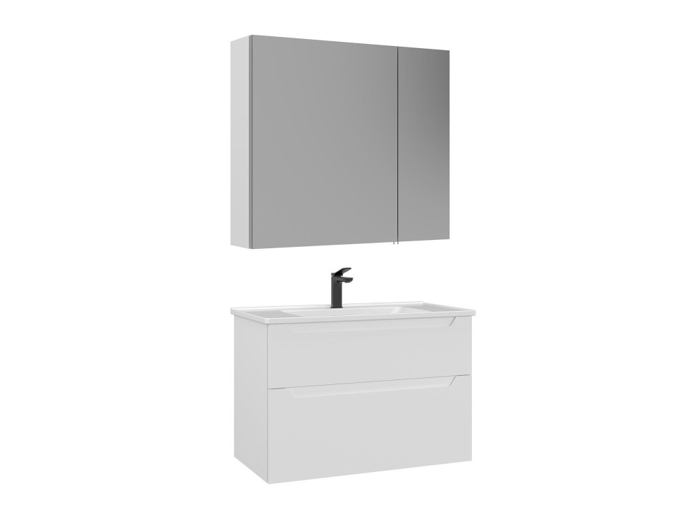 Set mobile lavabo con specchio (2 pezzi) "Messina 85 v2" - 85 x 45 x 55 cm - Bianco opaco